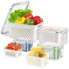 4 Pack Fruit Storage Container for Fridge, Plastic Fruit Containers for Fridg...