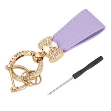 Car Key Chain Ring Clip 3.94" Leather Keychain Key Fob with D Ring, Purple Gold