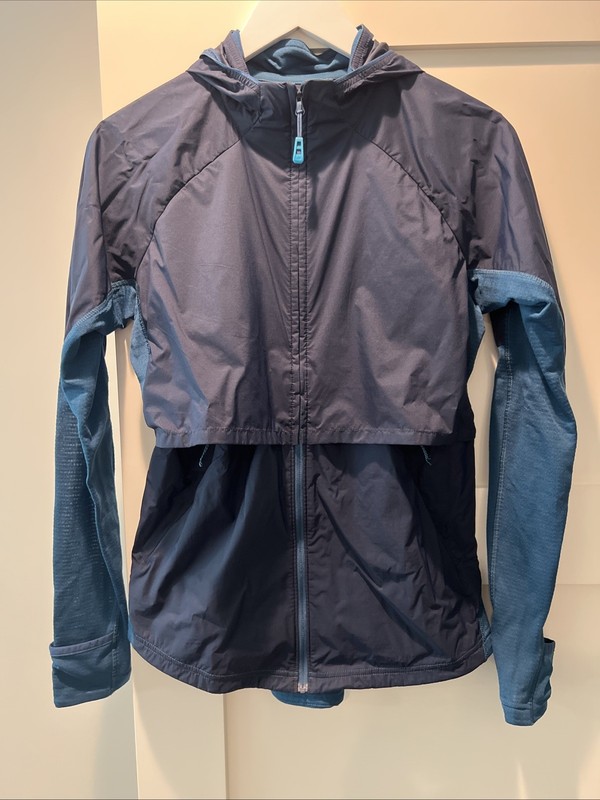 REI Women’s Full Zip Lightweight Windbreaker Zipper Pockets Hood Blue Teal