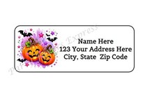 30 PUMPKINS AND BATS HALLOWEEN PERSONALIZED RETURN ADDRESS LABEL 1 in X 2.625 in