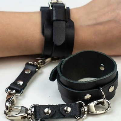 Women s Black Faux Leather Arm Cuffs Wrist Bands Adjustable Gothic Punk Fashion