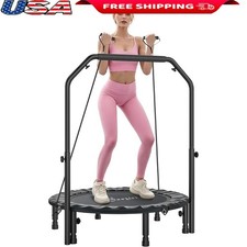 Adjustable Trampoline Adults W/ Resistance Bands Folding Indoor Outdoor Fitness