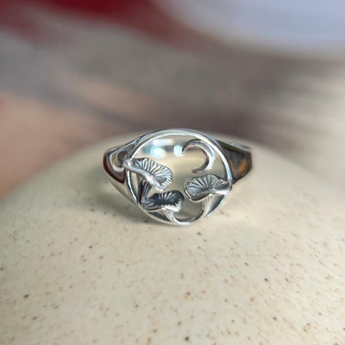 Sterling Silver Mushroom & Moon Ring - Picture 3 of 6