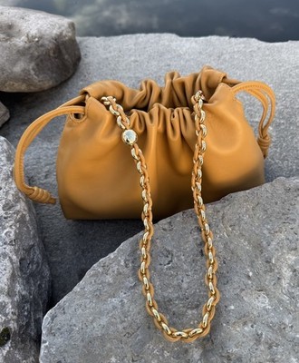 Neu Flamenco Tasche Leder Puzzle Anagram Bag Donut Strap Schultergurt Beige Gold