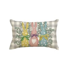Easter Colorful Bunny Throw Pillow Cover, 12 x 20 Inch Grey Buffalo Plaid
