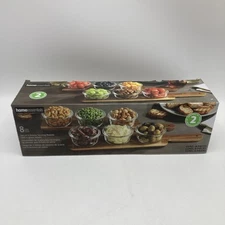 Home Essentials Serving Set 8 Pieces 2 Acacia Serving Boards with 6 Glass Bowls
