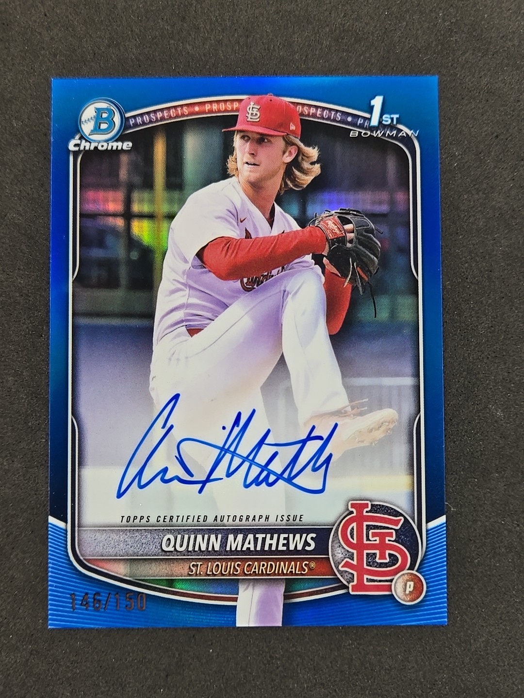 2025 Bowman Quinn Mathews 1st TRUE BLUE Chrome Refractor On-Card AUTO 146/150