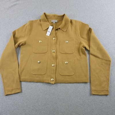 J Crew Sweater Jacket Women Medium Brown Cropped Patch Pocket Cardigan Button Up