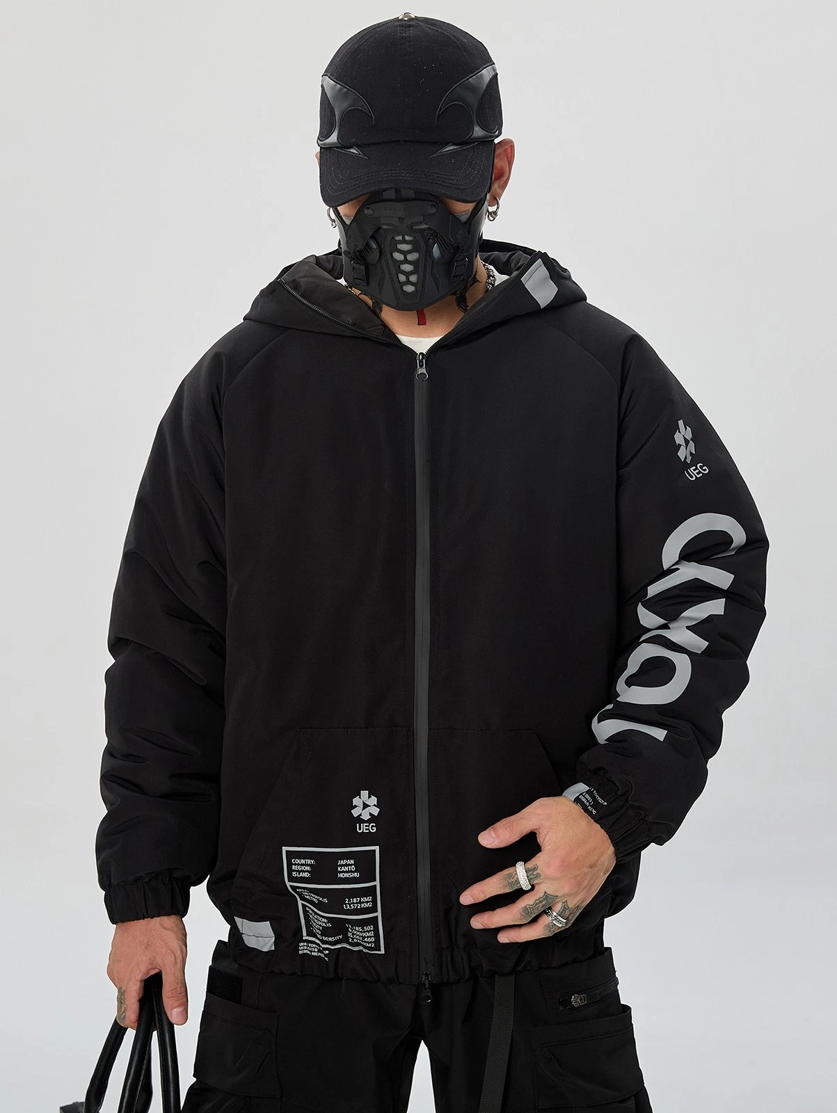 Niepce Men's Techwear Streetwear Hooded Jacket Black Windbreaker Zip Up Coat - product detail image 6