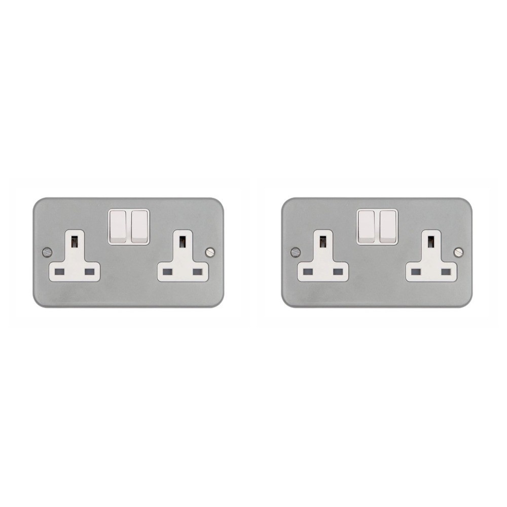 2 x Vimark VM1209DP Metalclad 2 Gang 13A Switched Sockets DP