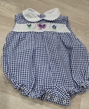 Vintage Cuties by Judy Summer Blue Gingham Bubble Romper 3/6 months