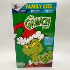 GM The Grinch Vanilla Sweetened Corn Puffs Cereal Family Size 15.8 oz