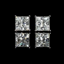 Certified 5 Ct Princess Cut Treated Off White Diamond Solitaire Studs 925 Silver
