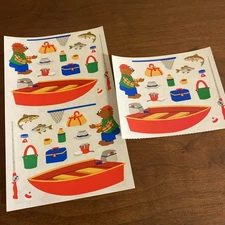 Mrs. Grossman's FISHING themed stickers, bear fishing, boat, tackle box, fish