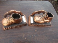 Vintage Mounted Bronzed Baby Shoes Bookends