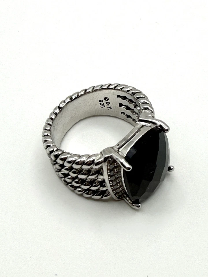 Anillo David Yurman Plata de Ley 925 Wheaton 20x15mm Diamante Ónix Negro Talla 7 Foto 2 de 4