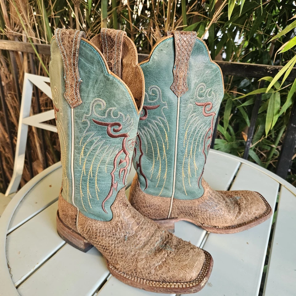 Ariat Women's Mesteno Western Boots Square Toe Size Brown/Teal 6.5 S.  10010952 - Image 3 of 4