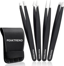 4-Piece Tweezers Set, High Precision Stainless Steel Eyebrow Black