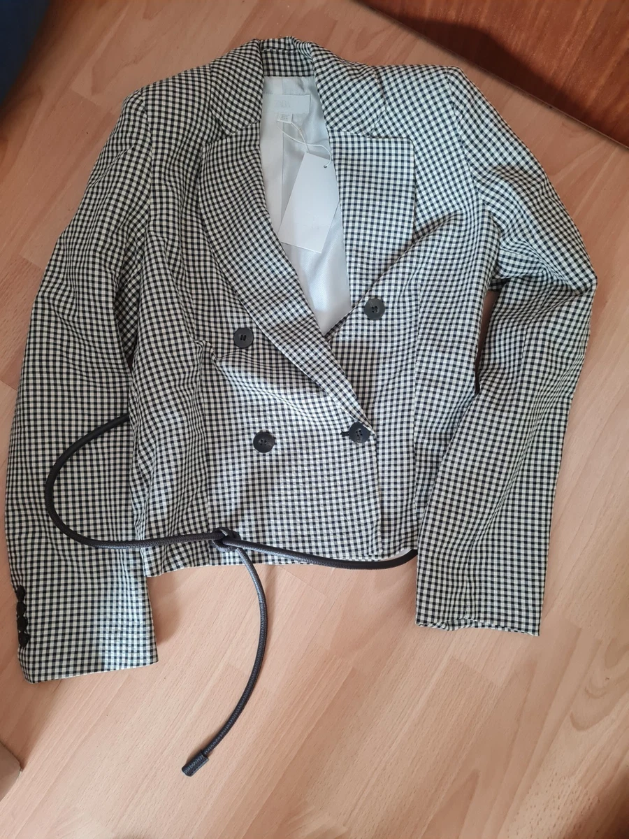 Damen Blazer Schwarz-Weiß Kariert mit Gürtel