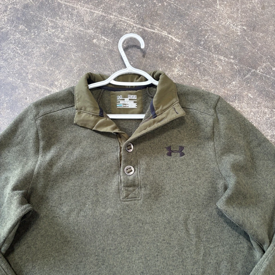 Under Armour Cold Gear Henley Sudadera Para Hombre M Verde Suelto Pullover Suéter Foto 2 de 4