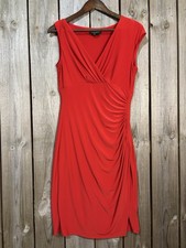 Lauren Ralph Lauren 💃Red Ruched Sheath Dress Women’s 6 Cocktail Party 🥂Stretch