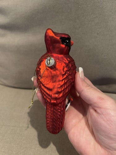 (2) Red Cardinal Glass Christmas Ornament Winter Bird Decor - Picture 8 of 13
