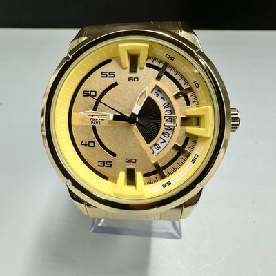 Techno Pave Watch Men Gold Tone Date Window 46MM Case New Battery 7.25''