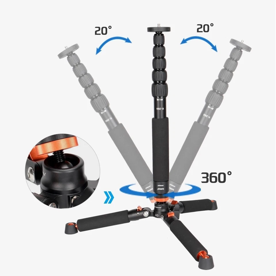Dual Function Monopod with 360° Tripod Base - Max Load 13lbs, Adjustable Height - Image 4 of 4