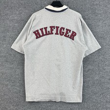 Vintage Tommy Hilfiger Polo Shirt Mens L Gray Athletics Cotton Short Sleeve Y2K