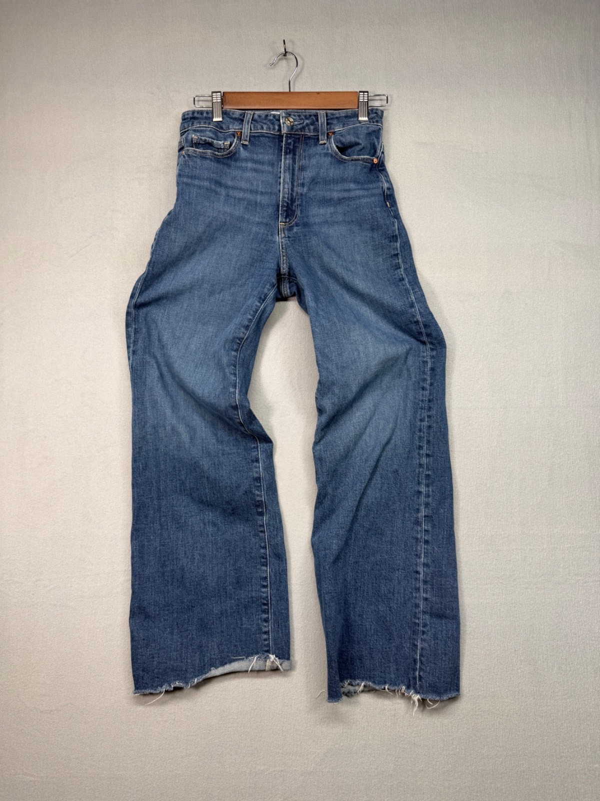 Paige Womens Size 27 Anessa High Rise Wide Leg Jeans Light Blue Raw Hem Classic