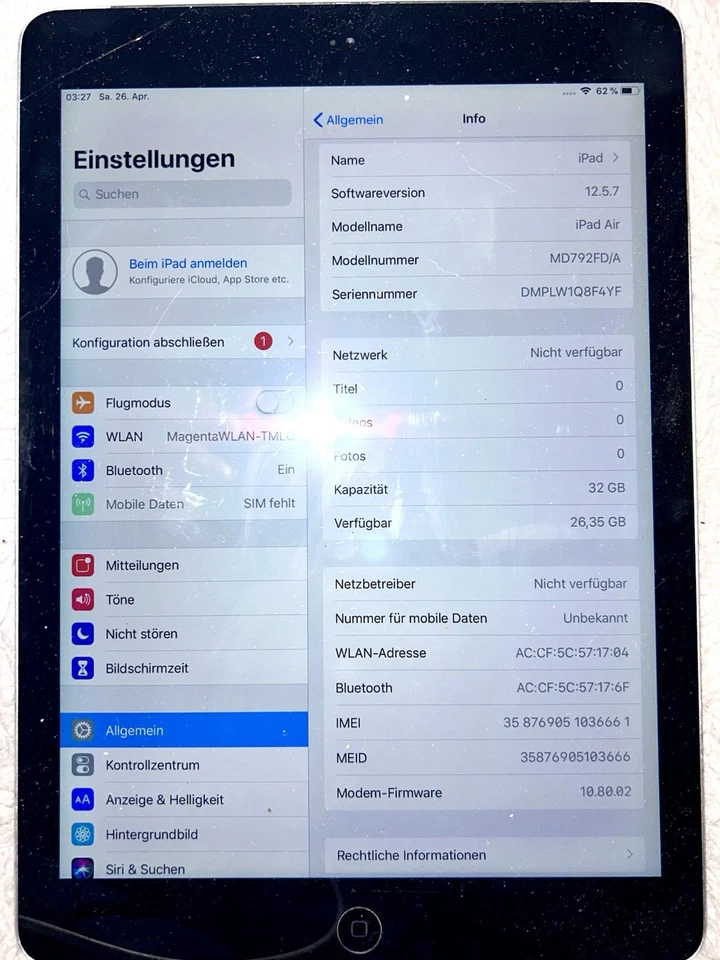 Apple iPad Air 1. Gen. (A1475) 32GB Wi-Fi WLAN & Cellular LTE -GUT- Space Grau - Bild 3 von 4