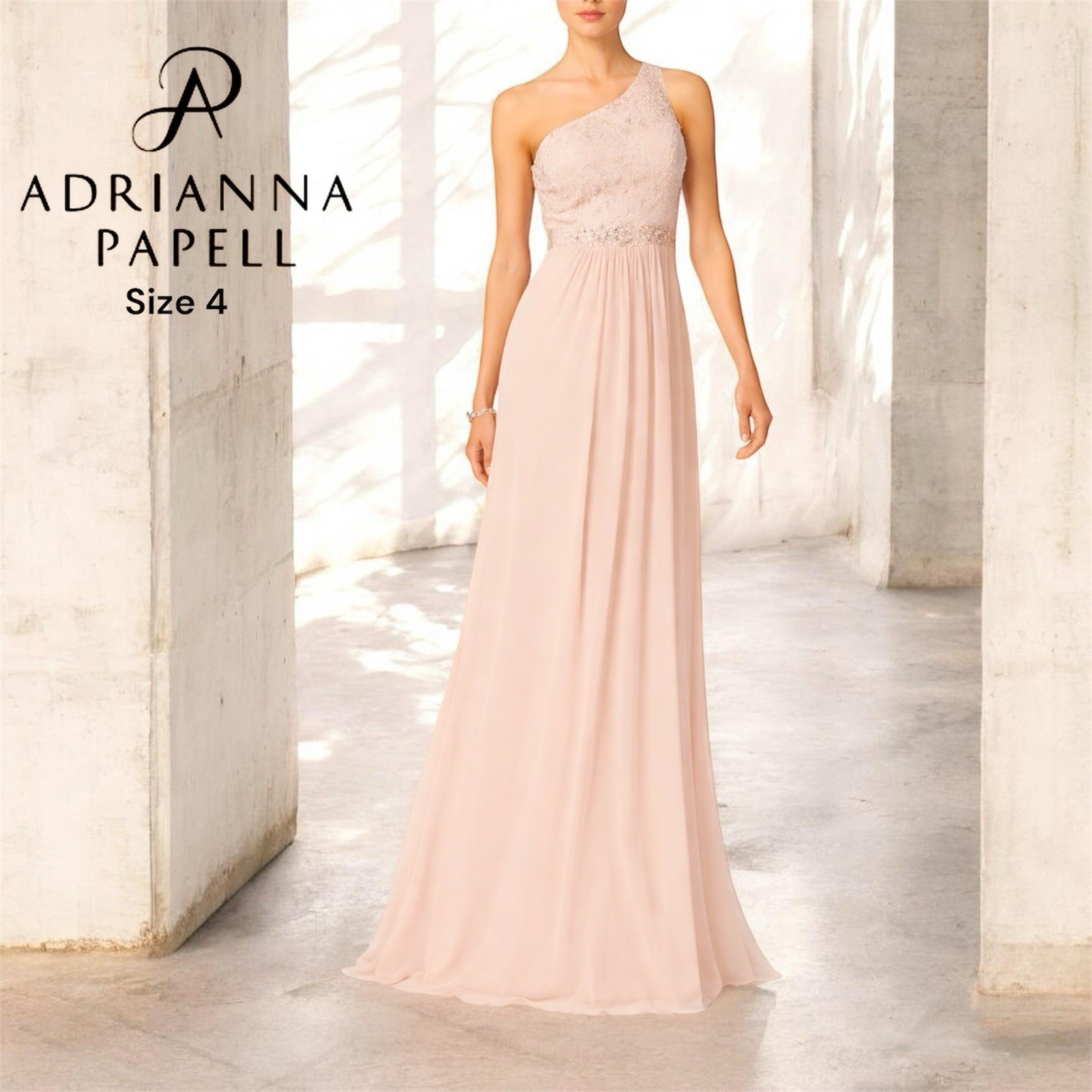 Adrianna Papell Embellished Blush Pink One-Shoulder Lace Cocktail Dress - Size 4