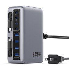 345W USB C Charger Block with 2 Built-in Retractable Cables,10-in-1 GaN IV US...