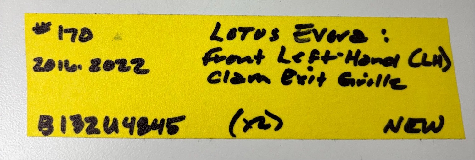 (LOCAL PICKUP)16-22 Lotus Evora Models: Frt LH Left Driver Side Clam Exit Grille