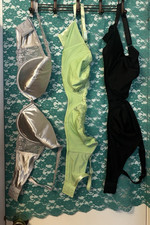Lot of 3 Sz 40D Bras Body Embrace Body Form EUC Shiny Silver, Lime Green, Black