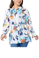 IMAN Global Chic Women's Printed Button-Front Blouse White Floral
