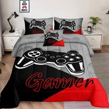 Twin Gamer Comforter Sets for Boys,5 Piece Bed in A Bag Gaming Bedding Set fo...