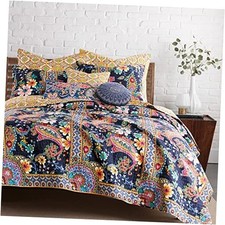 - Bertelli Navy Quilt Set - Quilt and Two Standard Shams Full/Queen Multicolor