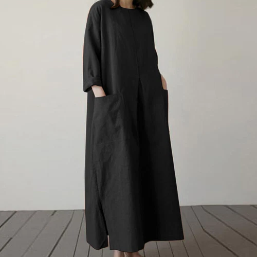 Langes lässiges lockeres Baumwollkleid Vintage Kaftan Maxikleid für Damen UK - Bild 4 von 28