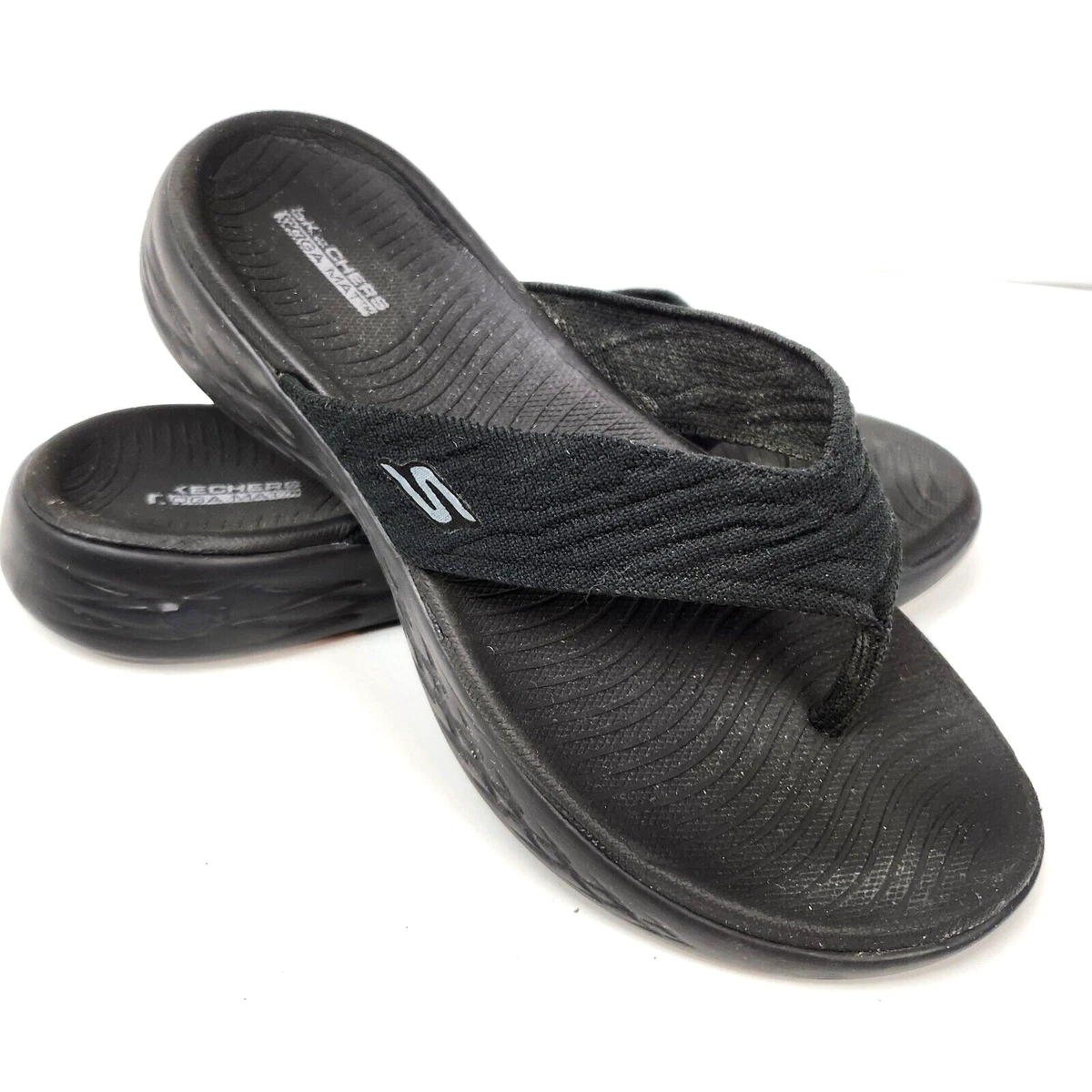 Skechers On The Go 600 Yoga Mat Thong Flip Flops Black 140037