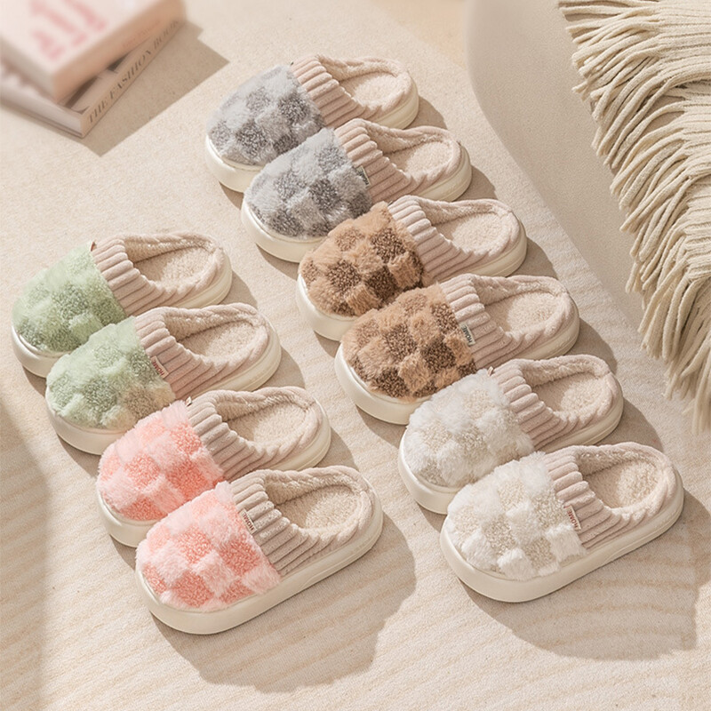 SAOLA Pantofole peluche plaid donna interno peluche casa ciabatte suola morbida spesse antiscivolo