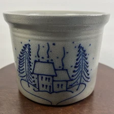 David Eldreth House & Pine Trees 1996 Pottery Stoneware PA Crock 5" Salt Glaze