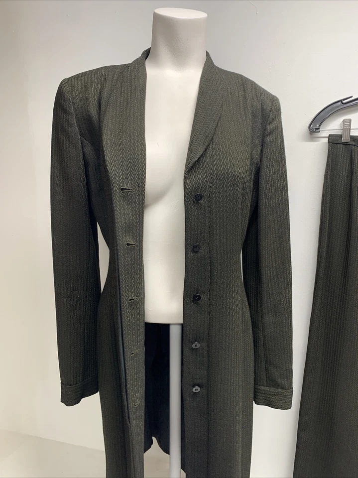 Giorgio Armani Suit Set 2 Two Piece Blazer Jacket Pants Green Striped US Size 6 - Image 3 of 4