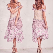 LoveShackFancy Pink Floral Silk Marceline Dress Size 4 US $375