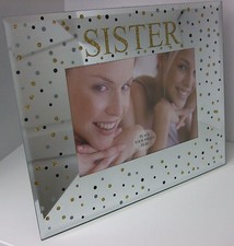 Glass Photo Frame  for "Sister" Mirrored with Dotts photo size 5 3/4" x 3 3/4"