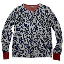 Daniel Rainn Gray Navy Blue Rust Floral Cardigan Sweater Button Long Sleeve Sz S