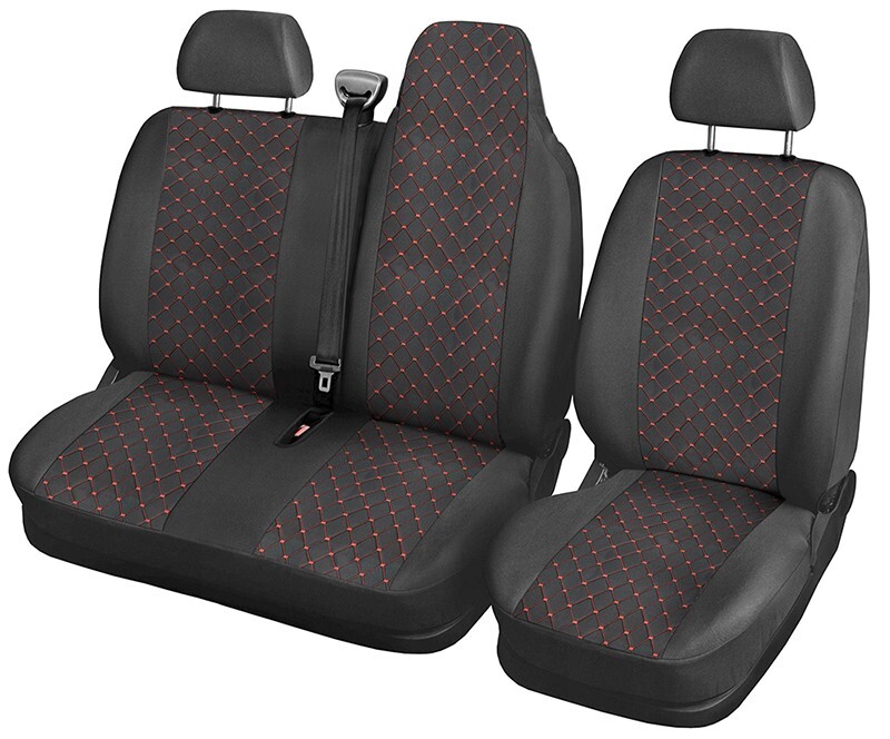 Para Renault Master 2009 + Fundas de Asiento Doble Pasajero Negro Rojo Puntadas