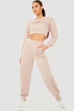 3 Piece Coordinated Set with Short Top, Crop Sweatshirt and Jogger Pants.
