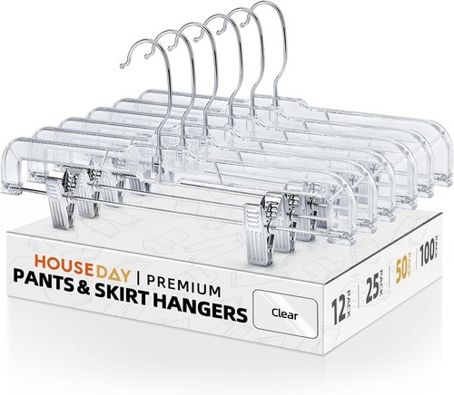 50 Clear Plastic Clip Hangers - Space-Saving Heavy-Duty Pants & Skirts Storage - 第 3/11 張圖片