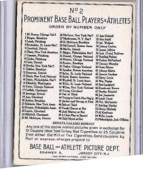 1982 Renata Galasso 1911 T3 Turkey Red Reprints - Bill Bergen #2 (RC) - Image 2 of 2